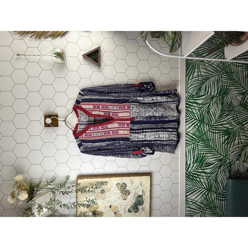 TINY by Anthropologie Red and Navy Neomia Embroidered Tunic - Size - Small
